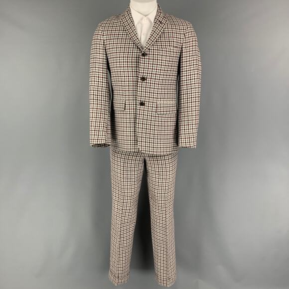 BLACK FLEECE Size 38 Burgundy Grey Cream Checkered Wool Blend 31 Suit - Picture 2 of 10